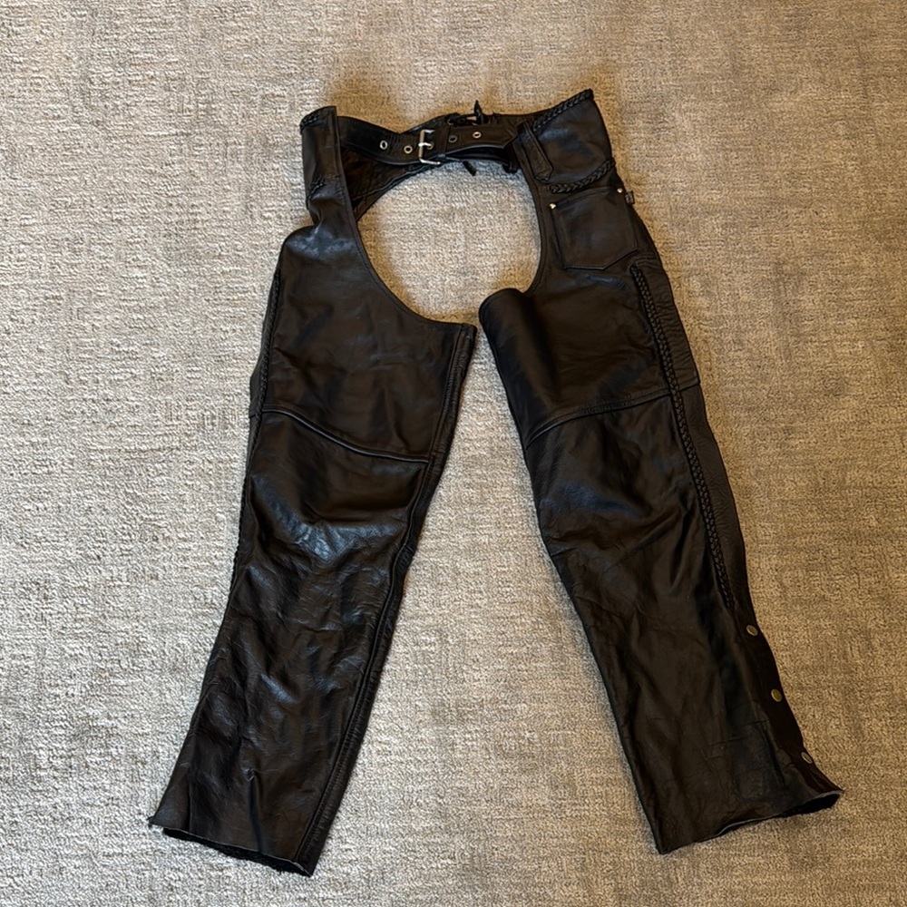 Black Leather Motorcycle Riding Pants with Protective Design